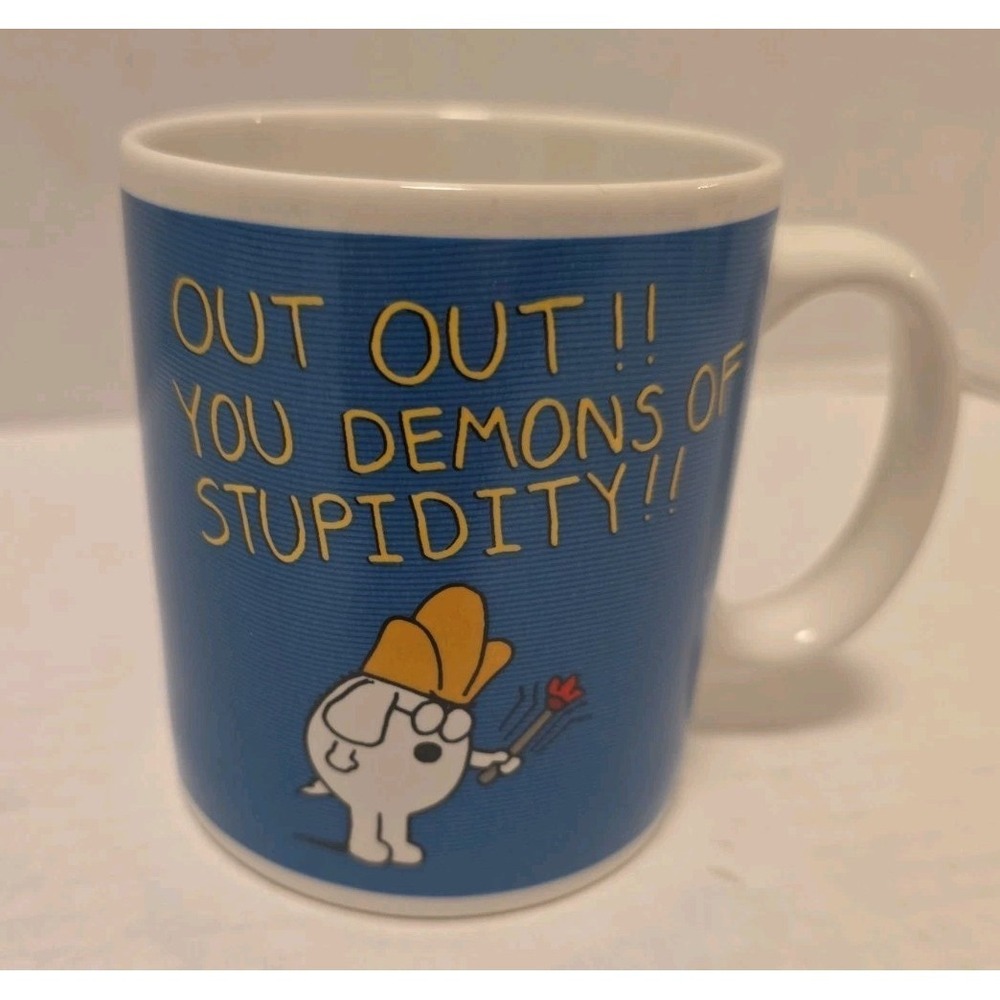 VTG 1994 Dilbert Dogbert Coffee Mug Demons of Stupidity Scott Adams Blue